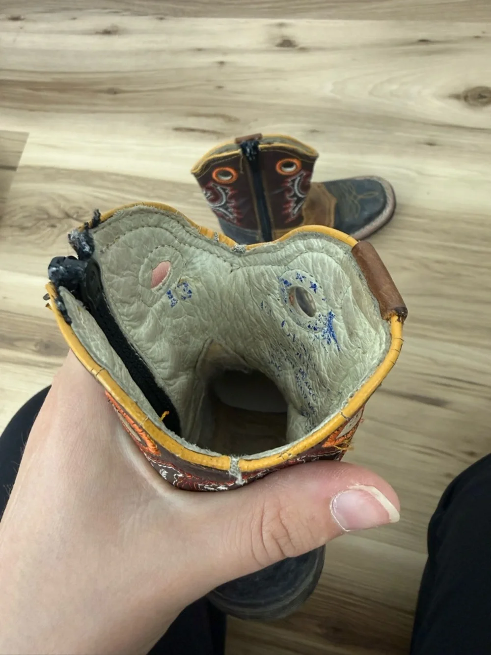 El General Brown & Black Kids Western Pull-On Boots with Orange Accents